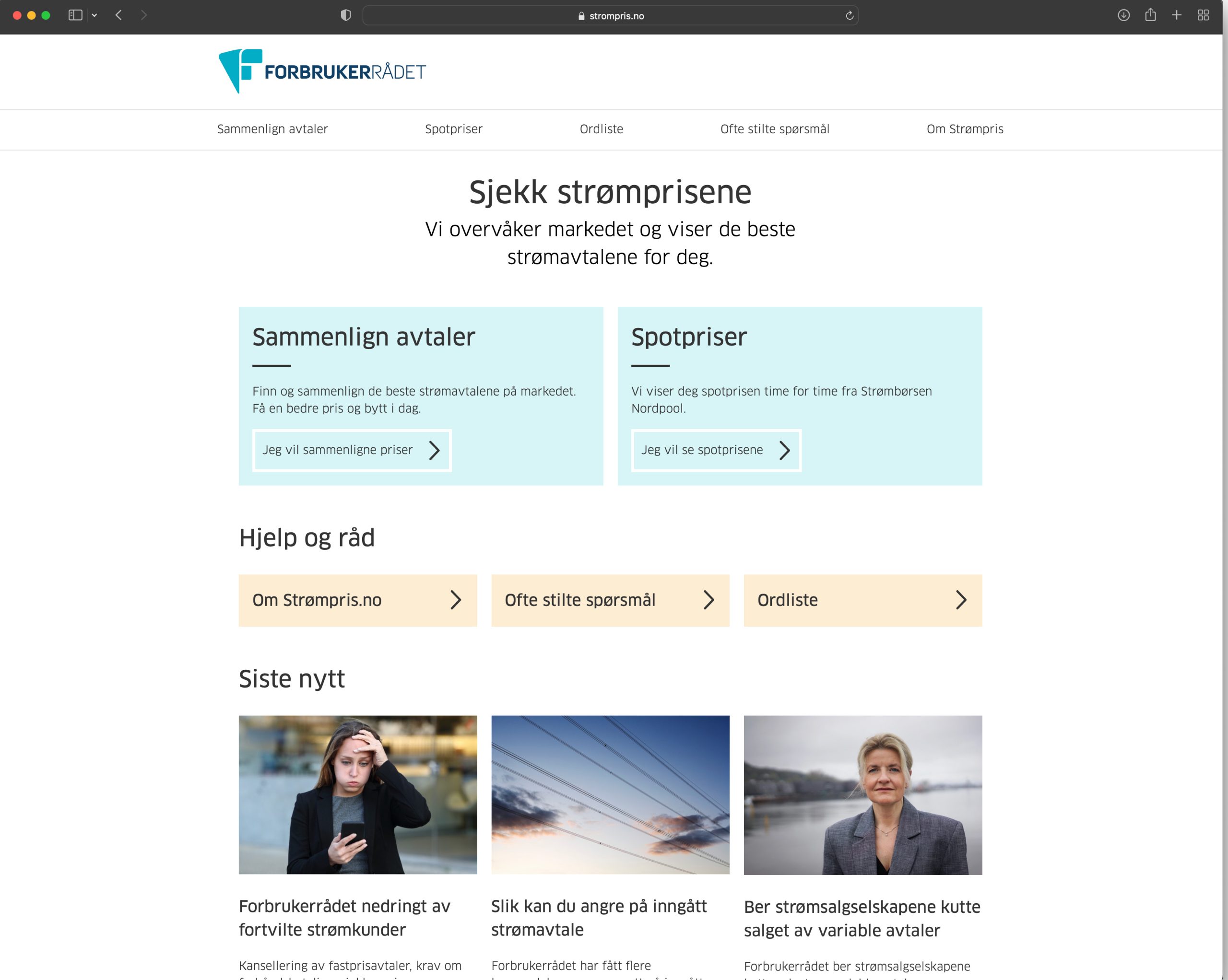 Hjemmesiden til Strømpris.Illustrasjon